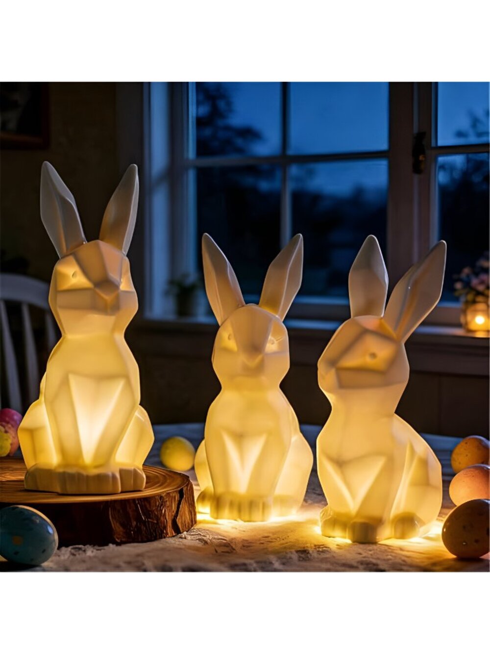 3 Pack Easter Bunny Decorations, Ceramic White Rabbit Statues